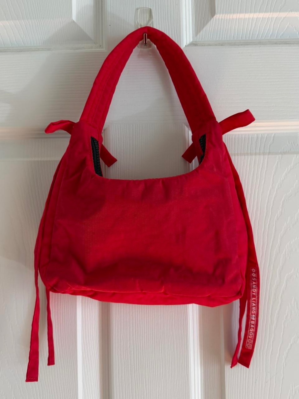 BAGGU Red Mini Shoulder Bag with Top Handle Bows
